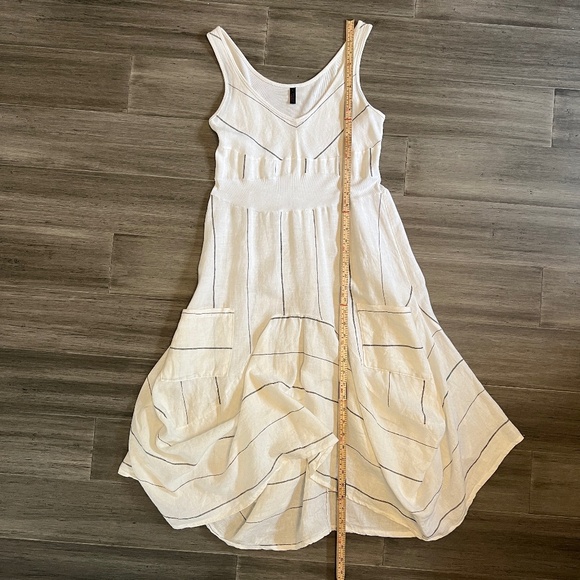 Italian Inizio Magic 2 Pocket Sleeveless White/Black Striped Linen Midi Dress L - Picture 7 of 9